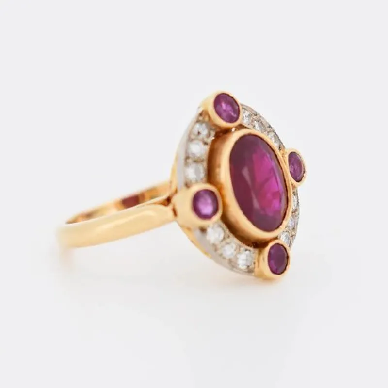 Pamono Natural Burmese 2 Ct Ruby and Diamond Halo Ring> Rings