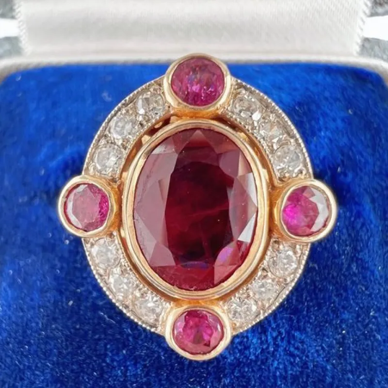 Pamono Natural Burmese 2 Ct Ruby and Diamond Halo Ring> Rings