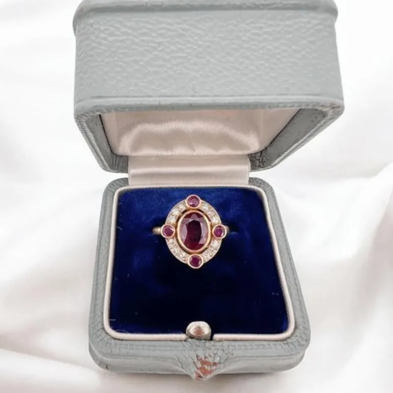 Pamono Natural Burmese 2 Ct Ruby and Diamond Halo Ring> Rings
