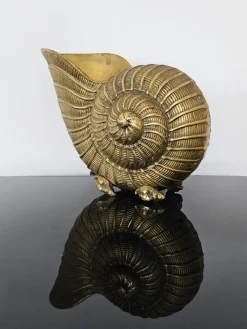 Pamono Nautilus Shaped Champagne Bottle Holder in Brass, Italy, 1950s><noscript><img width=