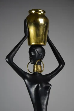 Pamono Ndebele Artist, Mid Century Modern Female Sculpture, 1970s, Brass & Copper><noscript><img width=