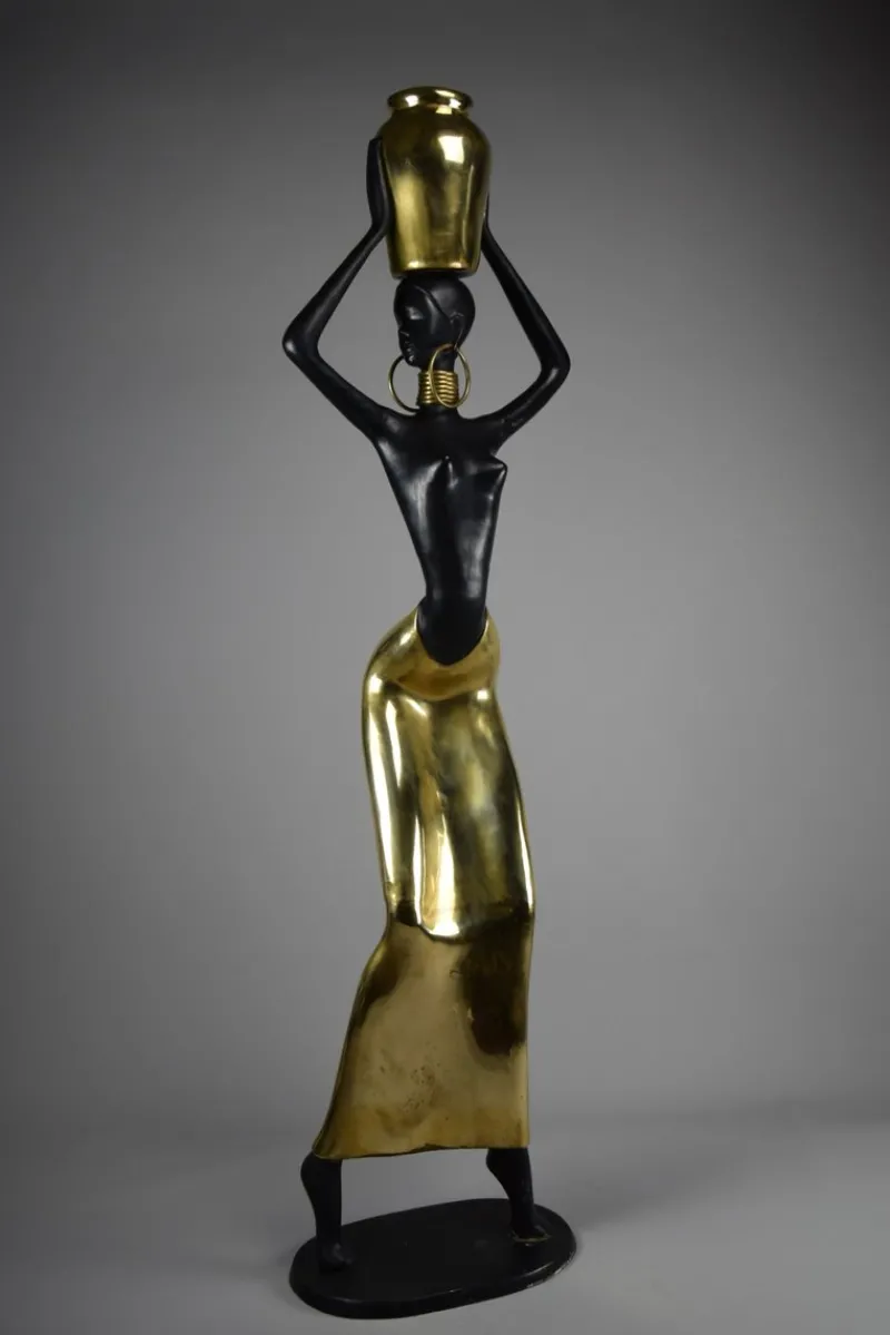 Pamono Ndebele Artist, Mid Century Modern Female Sculpture, 1970s, Brass & Copper> Mid-Century