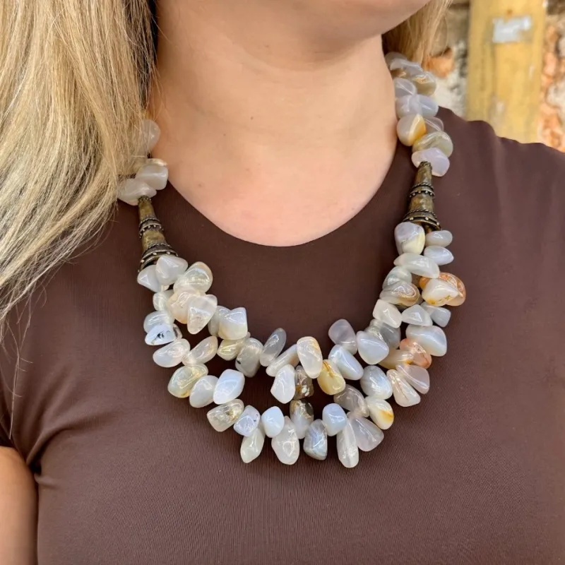 Pamono Necklace in Quartz and Aged Bronze, 1990s> Necklaces