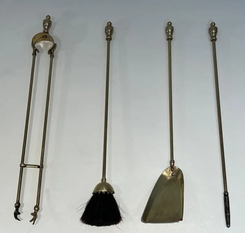 Hot Pamono Neoclassical Brass Fire Set, 1970s