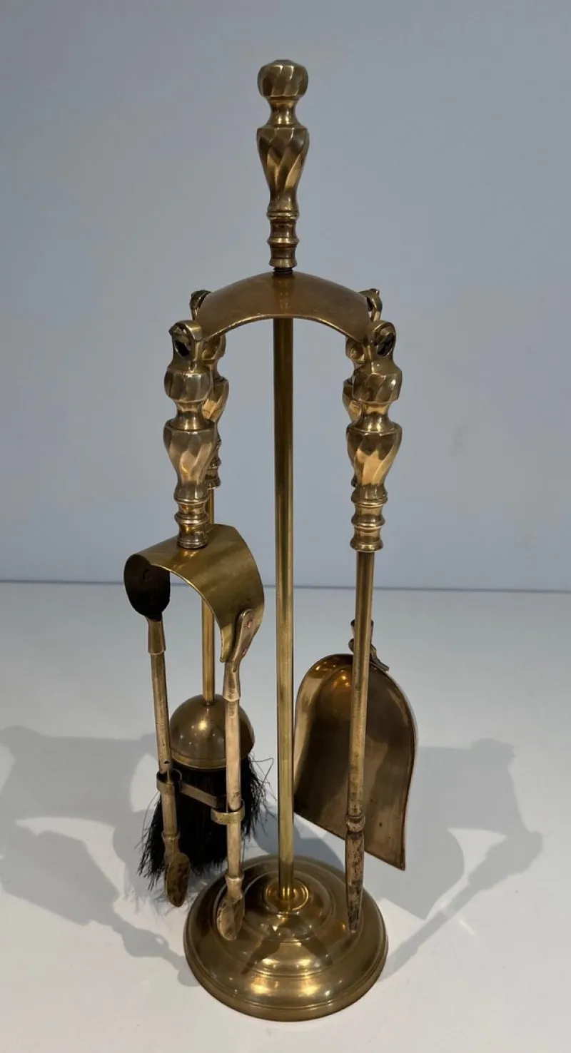New Pamono Neoclassical Brass Fire Set, 1970s