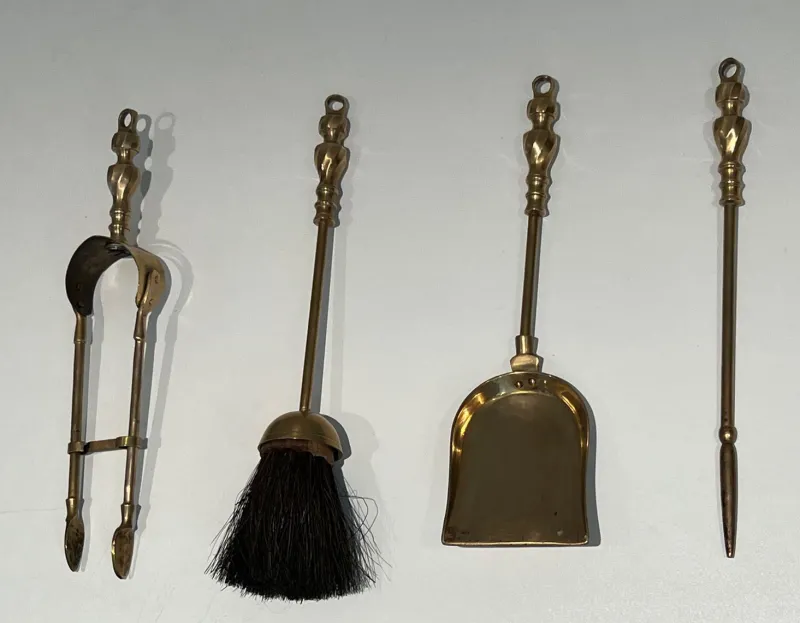 New Pamono Neoclassical Brass Fire Set, 1970s