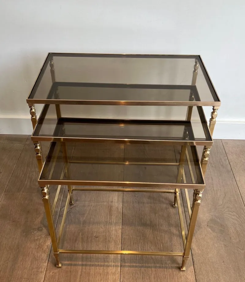 Pamono Neoclassical Brass Nesting Tables by Maison Ramsay, Set of 3> Coffee & Side Tables