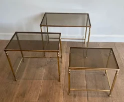Pamono Neoclassical Brass Nesting Tables by Maison Ramsay, Set of 3><noscript><img width=