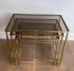 Pamono Neoclassical Brass Nesting Tables by Maison Ramsay, Set of 3><noscript><img width=