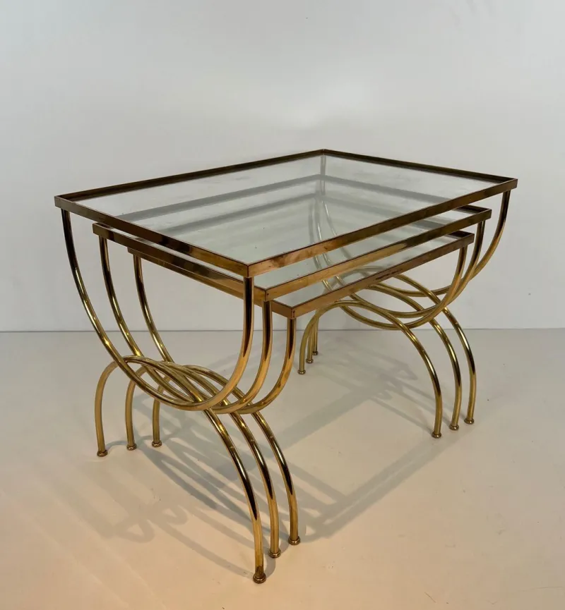Pamono Neoclassical Brass Nesting Tables, Set of 3> Coffee & Side Tables