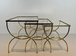 Pamono Neoclassical Brass Nesting Tables, Set of 3> Coffee & Side Tables