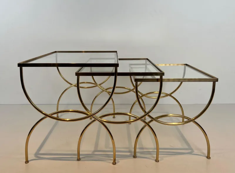 Pamono Neoclassical Brass Nesting Tables, Set of 3> Coffee & Side Tables