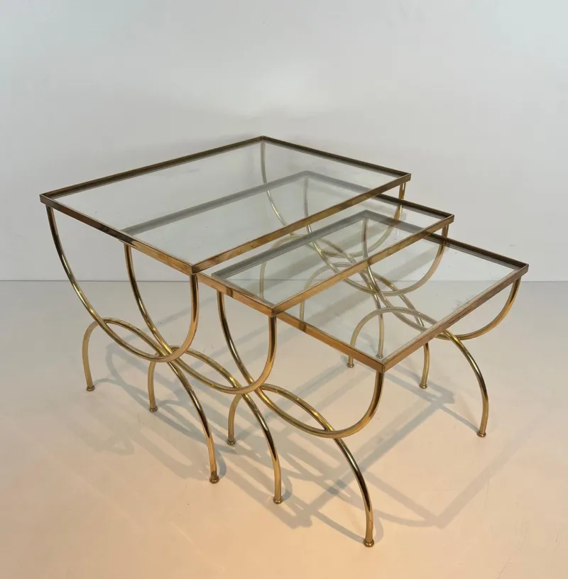 Pamono Neoclassical Brass Nesting Tables, Set of 3> Coffee & Side Tables