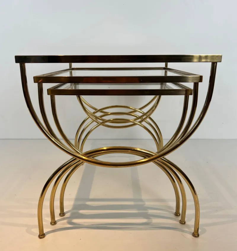 Pamono Neoclassical Brass Nesting Tables, Set of 3> Coffee & Side Tables