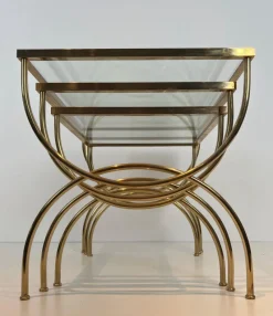 Pamono Neoclassical Brass Nesting Tables, Set of 3><noscript><img width=