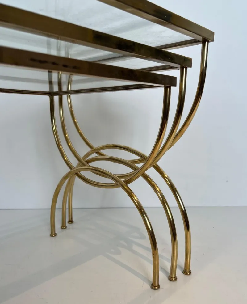 Pamono Neoclassical Brass Nesting Tables, Set of 3> Coffee & Side Tables
