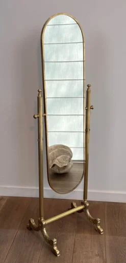 Pamono Neoclassical Brass Psyche Mirror> Mirrors