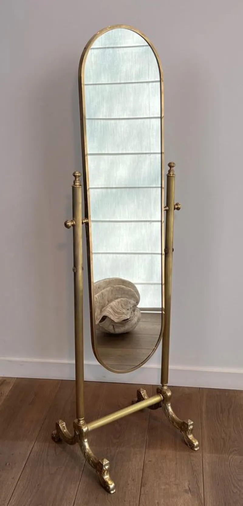 Pamono Neoclassical Brass Psyche Mirror> Mirrors