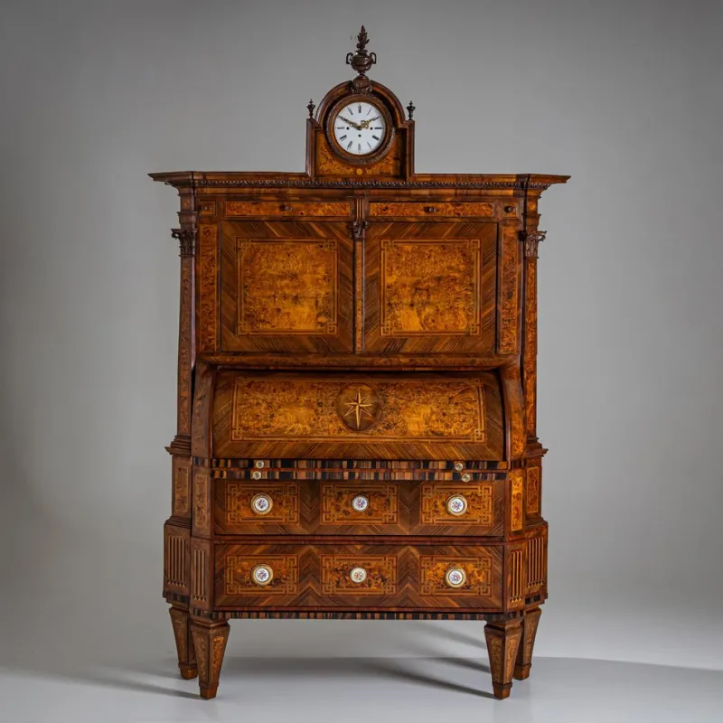 Pamono Neoclassical Cylinder Secretaire Desk with Clock, 1780> Secretaires