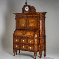 Pamono Neoclassical Cylinder Secretaire Desk with Clock, 1780> Secretaires