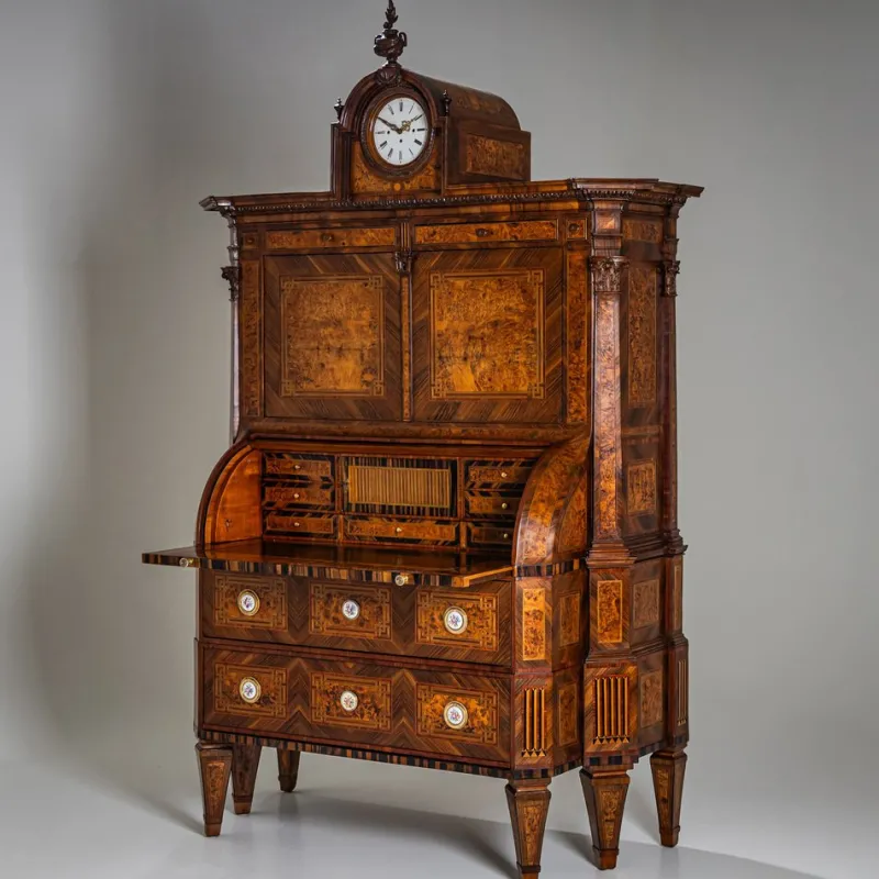 Pamono Neoclassical Cylinder Secretaire Desk with Clock, 1780> Secretaires