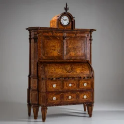 Pamono Neoclassical Cylinder Secretaire Desk with Clock, 1780><noscript><img width=