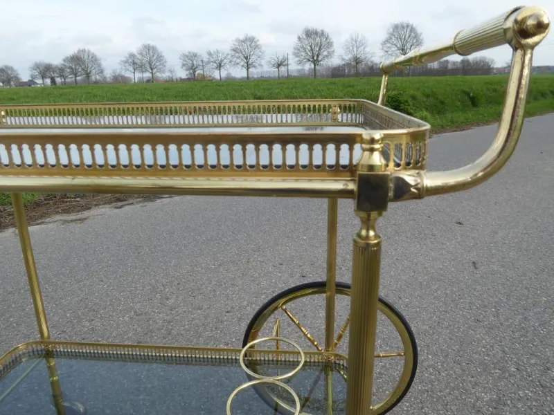 New Pamono Neoclassical French Brass Serving Trolley, 1960s