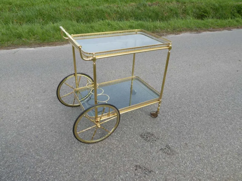 New Pamono Neoclassical French Brass Serving Trolley, 1960s