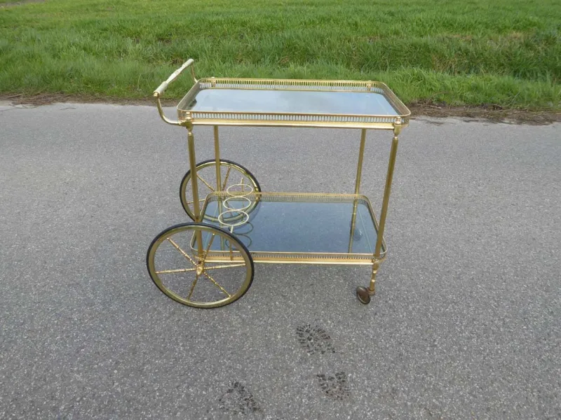 New Pamono Neoclassical French Brass Serving Trolley, 1960s