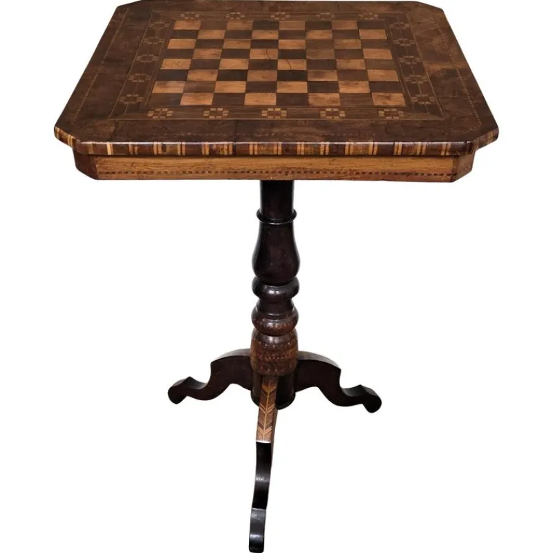 New Pamono Neoclassical Italian Walnut Inlay Tripod Game Table, 1950s