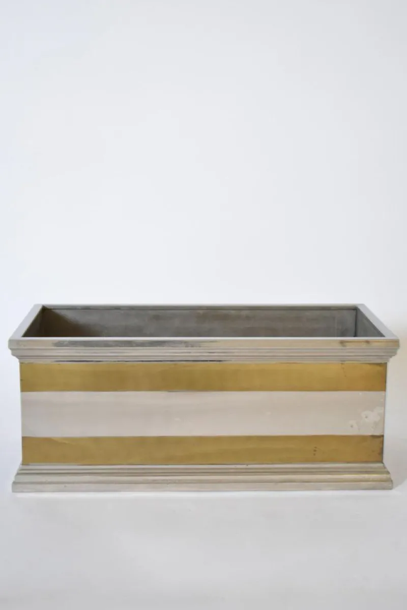 Pamono Neoclassical Rectangular Aluminium and Brass Planter, 1970s> Planters And Jardiniere