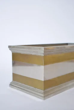 Pamono Neoclassical Rectangular Aluminium and Brass Planter, 1970s><noscript><img width=