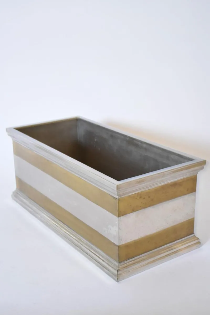 Pamono Neoclassical Rectangular Aluminium and Brass Planter, 1970s> Planters And Jardiniere