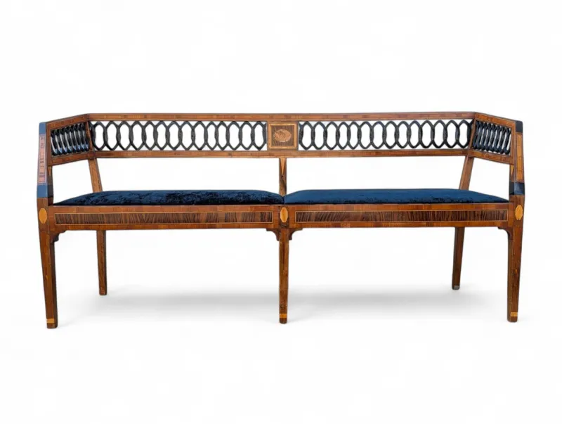 Pamono Neoclassical Style Walnut Bench with Maple Inlays