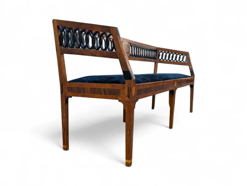 Pamono Neoclassical Style Walnut Bench with Maple Inlays