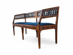 Pamono Neoclassical Style Walnut Bench with Maple Inlays