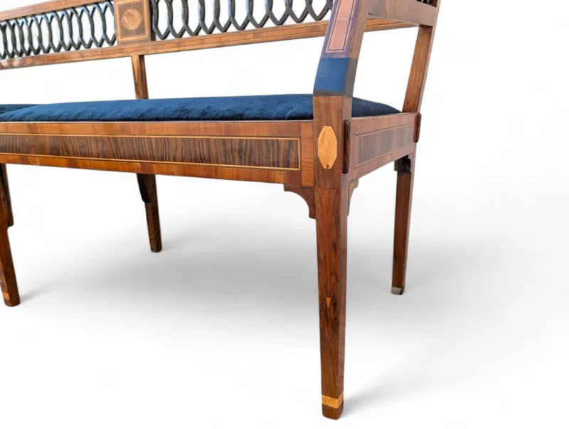 Pamono Neoclassical Style Walnut Bench with Maple Inlays