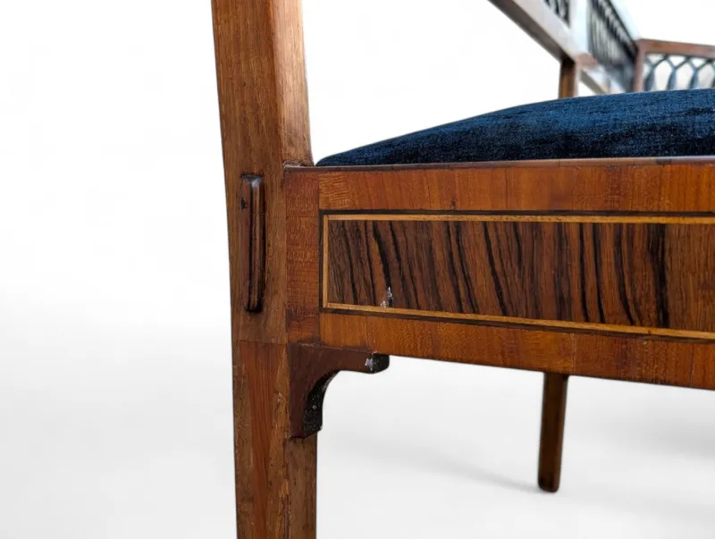 Pamono Neoclassical Style Walnut Bench with Maple Inlays