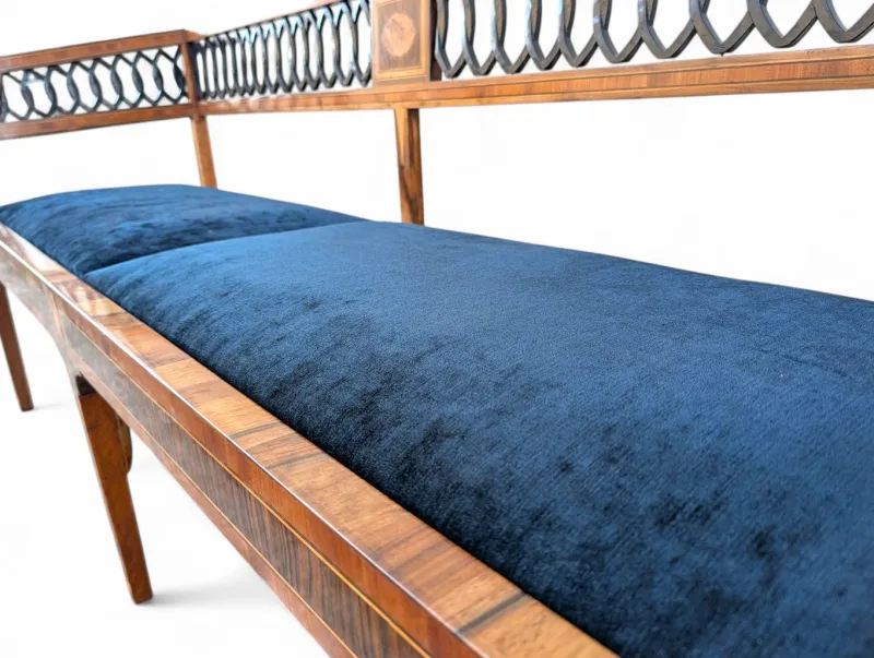 Pamono Neoclassical Style Walnut Bench with Maple Inlays