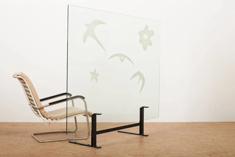 Pamono Neolia Folding Screen with Black Lacquered Flat Steel Base by Andrea Branzi for Zanotta, 1989> Room Dividers & Screens
