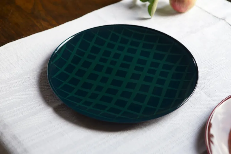 Discount Pamono Network Blue Plate in Lacquered Urushi Glass by Eliana Lorena for Hands On Design