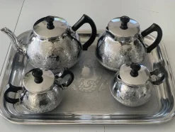 Pamono Nickel-Plated Aluminum Coffee Set, 1970s, Set of 5> Coffee & Tea Service