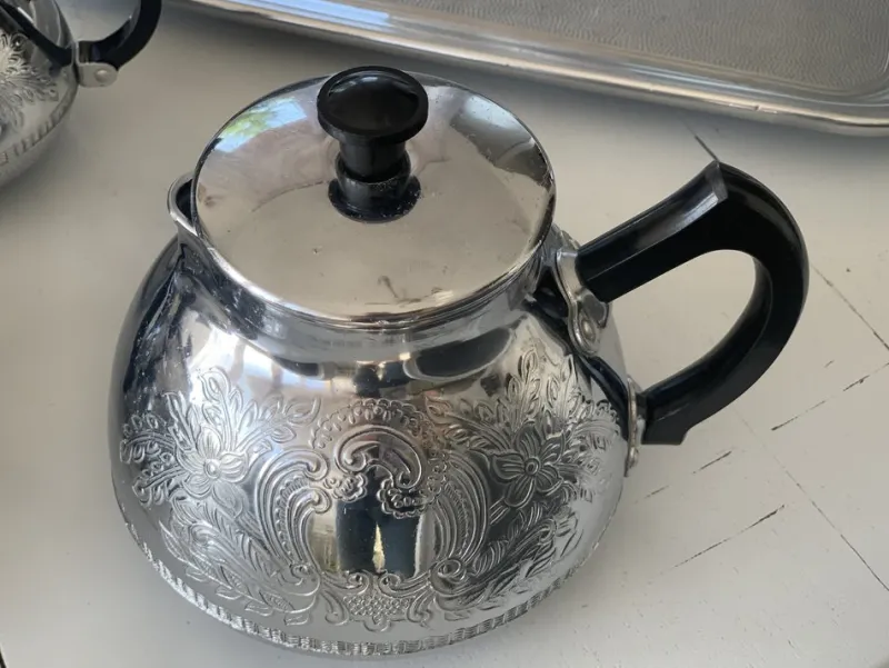 Pamono Nickel-Plated Aluminum Coffee Set, 1970s, Set of 5> Coffee & Tea Service