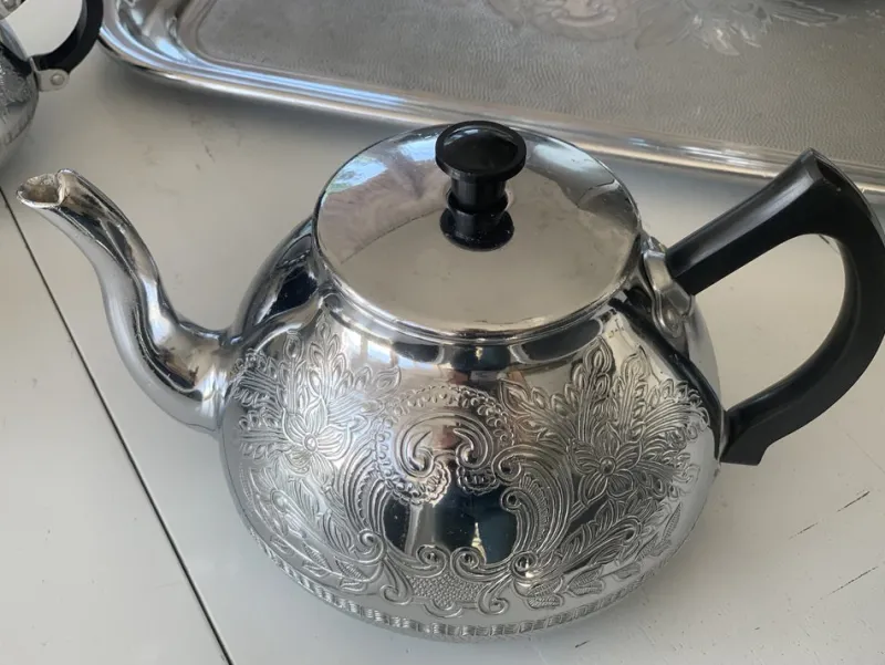 Pamono Nickel-Plated Aluminum Coffee Set, 1970s, Set of 5> Coffee & Tea Service