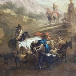 Hot Pamono Nicolaes Berchem, Paesaggio Latino con Viandanti e Armenti, 1600s, Oil on Canvas, Framed