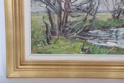 Pamono Niels Holbak, Danish Landscape Painting, Oil on Canvas, Framed> Art Nouveau