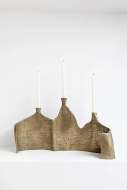 Pamono Night Strikes Sparks Triple Candelabrum in Brass Metal Resin by Atelier Ellery> Tabletop|Candleholders