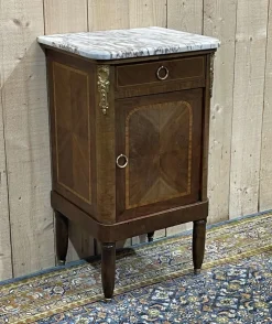 Pamono Nightstand in Marquetry and White Marble, Early 20th Century><noscript><img width=