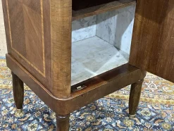 Pamono Nightstand in Marquetry and White Marble, Early 20th Century><noscript><img width=