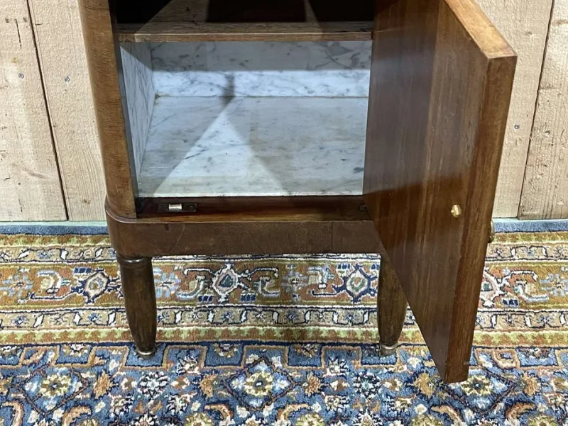 Pamono Nightstand in Marquetry and White Marble, Early 20th Century> Nightstands